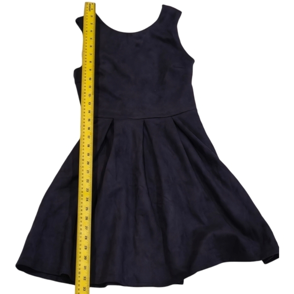 ModCloth Jessy B Mini Dress Pleate Navy Faux Suede Fit & Flare Skater Size Small - Picture 7 of 12